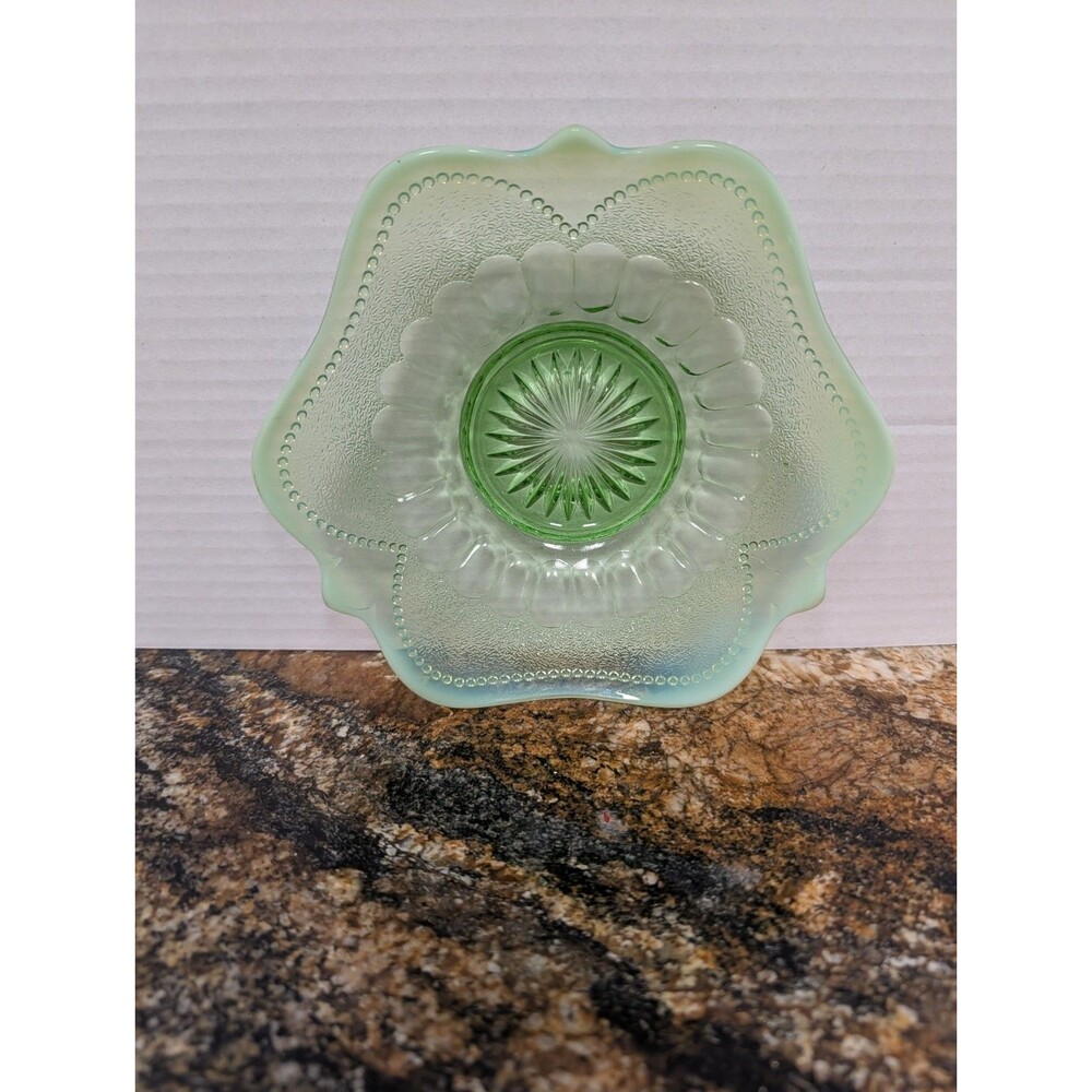 Vintage Dugan Blocked Thumbprint & Beads Green Opalescent Bon Bon